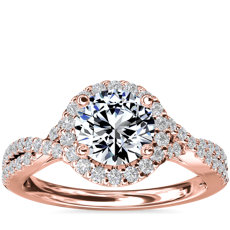 14k 玫瑰金扭纹光环钻石订婚戒指（1/3 克拉总重量）